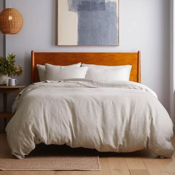 Quince Bedding Brand New Quince King 0 Linen Graywhite Striped